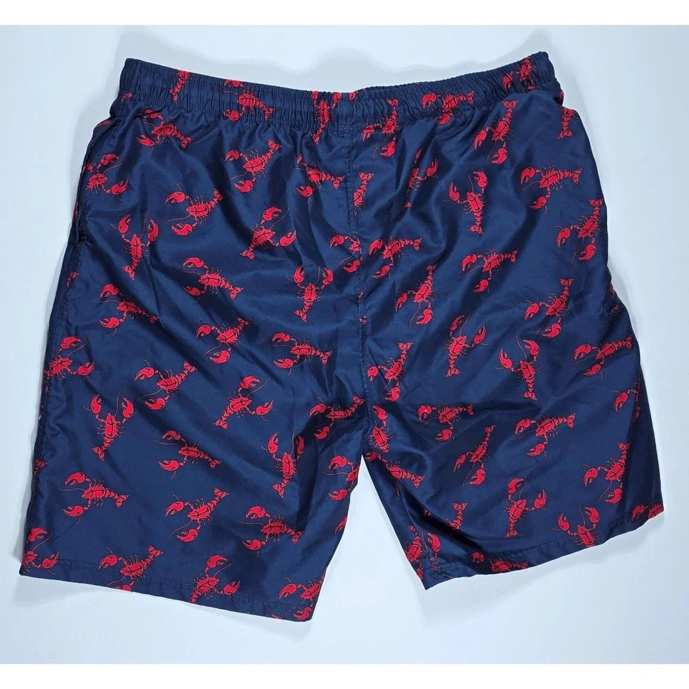 US Polo Assn Men's XXL Swim Trunks Navy Blue Red Lobster Print Board Shorts Mesh